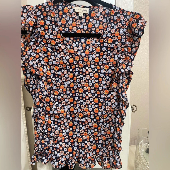 Madison Jules Floral Fluffer Sleeveless V Neck Top Blouse Size S - Picture 1 of 14